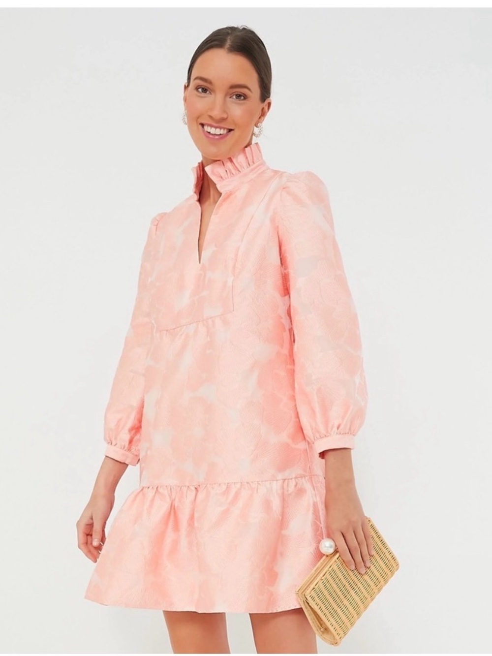 Tuckernuck Bellini Fil Coupe Palmerston Dress Coral Pink Jacquard Ruffle Mini L